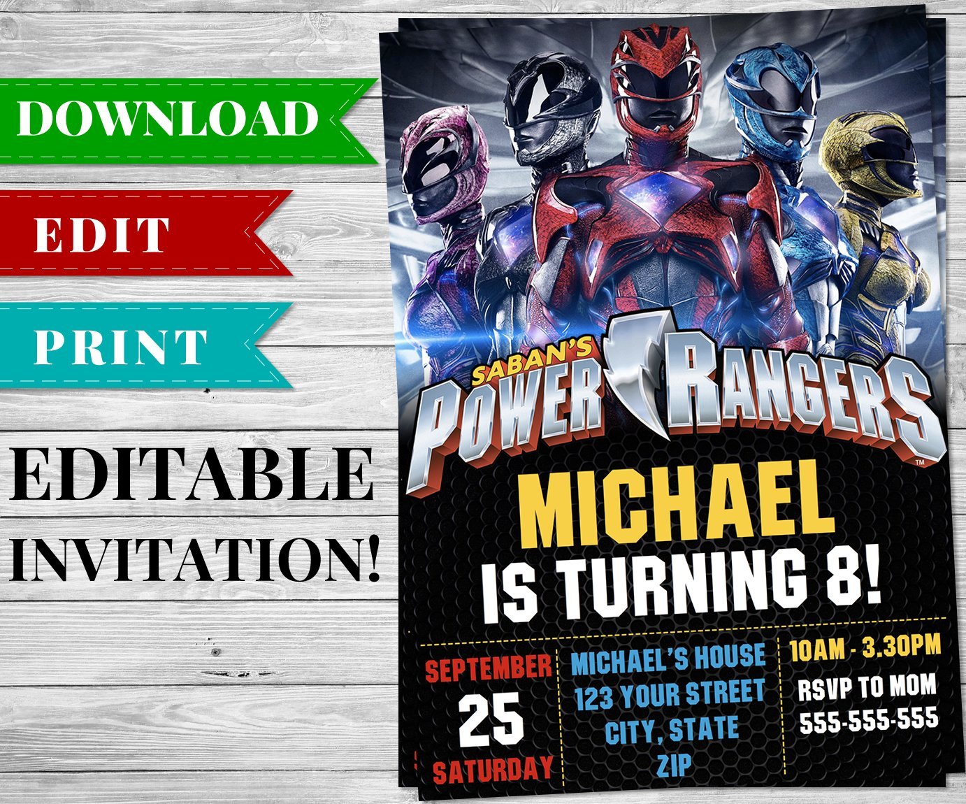 Free Power Rangers Birthday Invitation Template Printable Templates