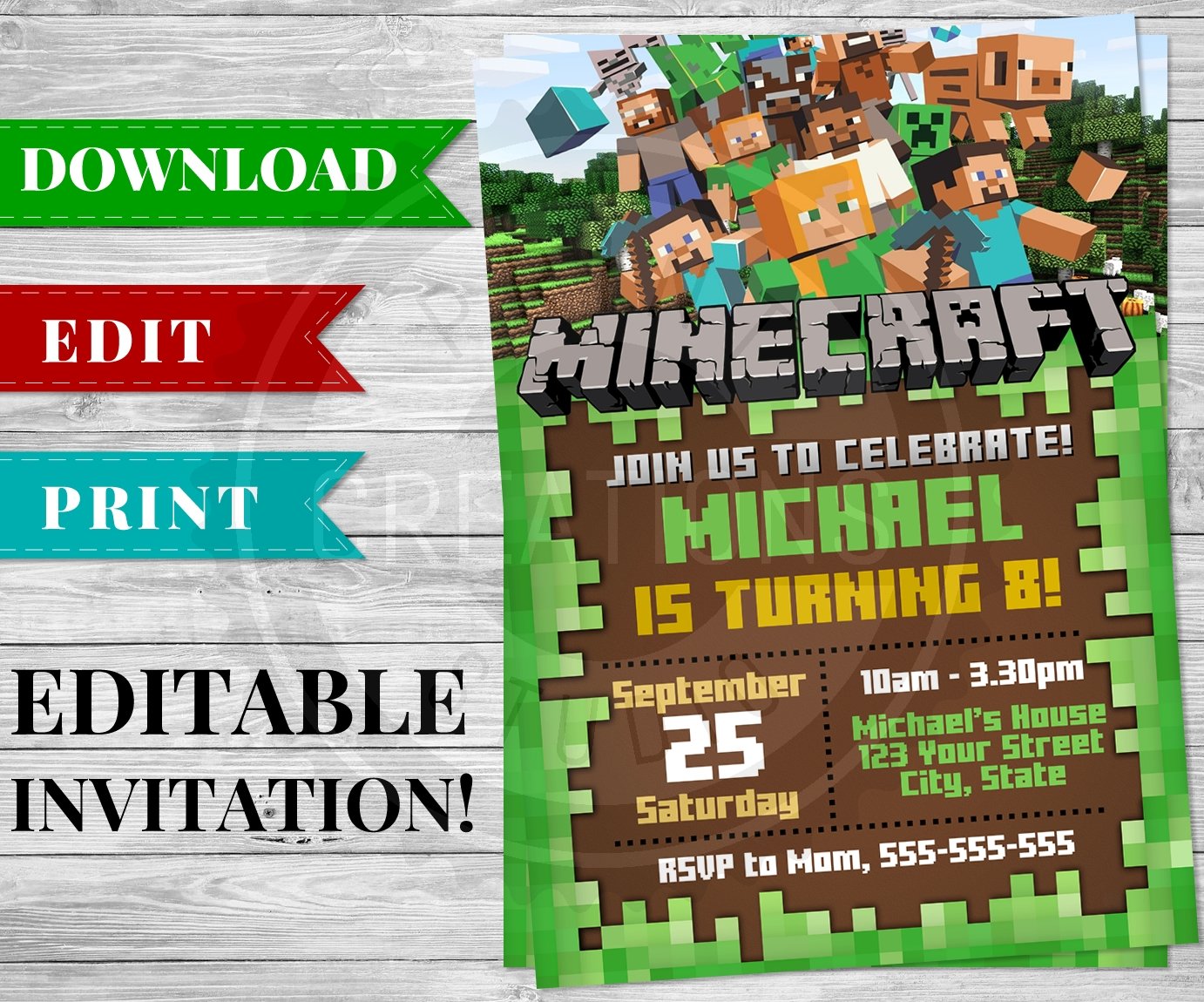 Free Minecraft Birthday Invitation Printable!!!!