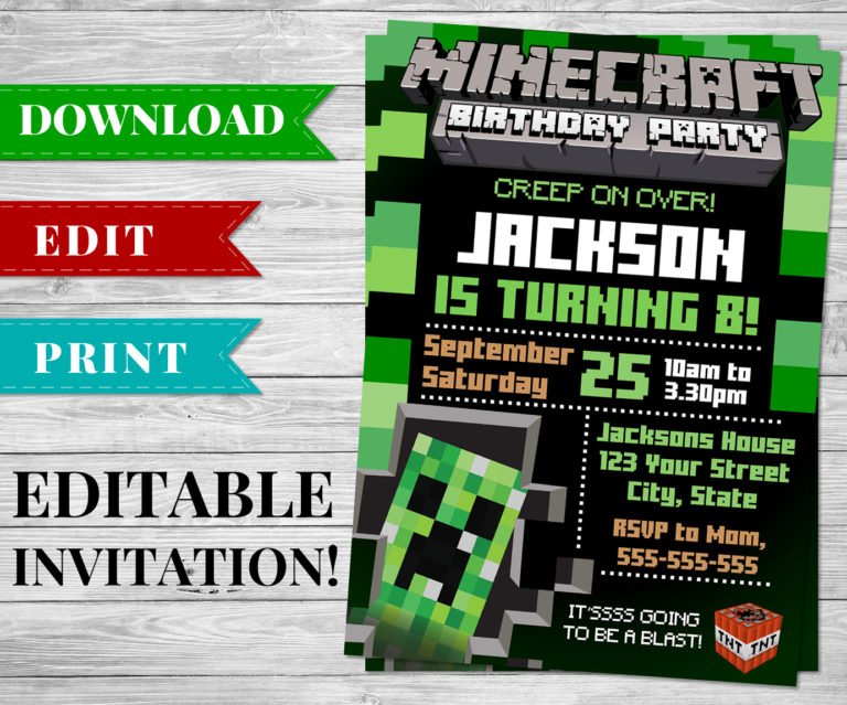 Printable Minecraft Creeper Invitation - Minecraft Birthday Party Supplies